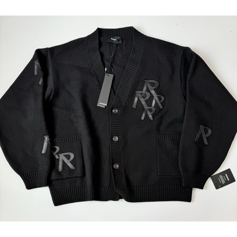 Represent Applique Knit Cardigan XL in Black
